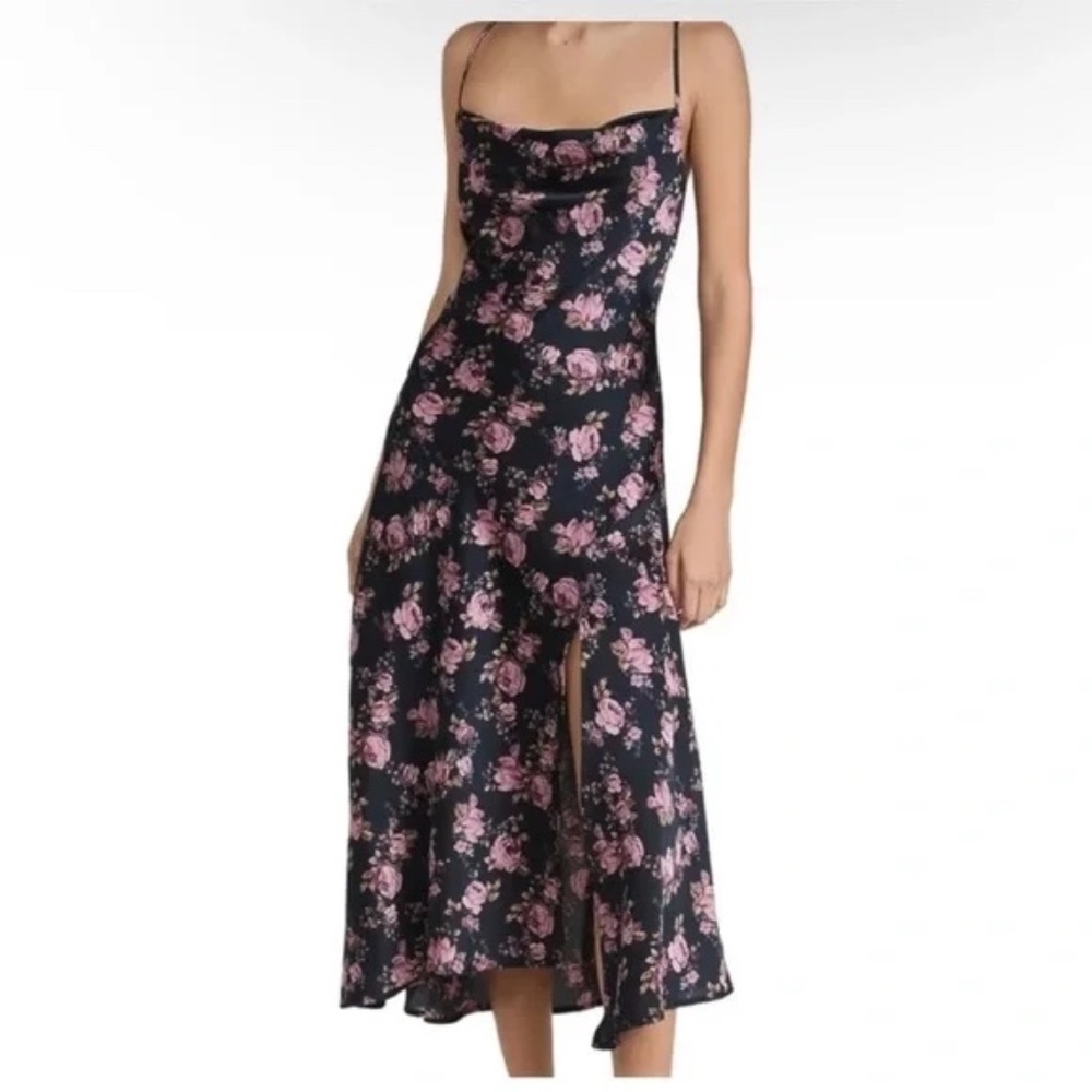 ASTR the Label Gaia Navy Floral Midi Dress